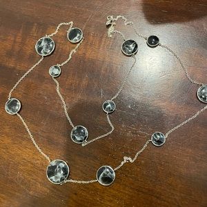 🌸Sterling Silver 925 Necklace W/ Black Marble Stations 36” Excellent Condition